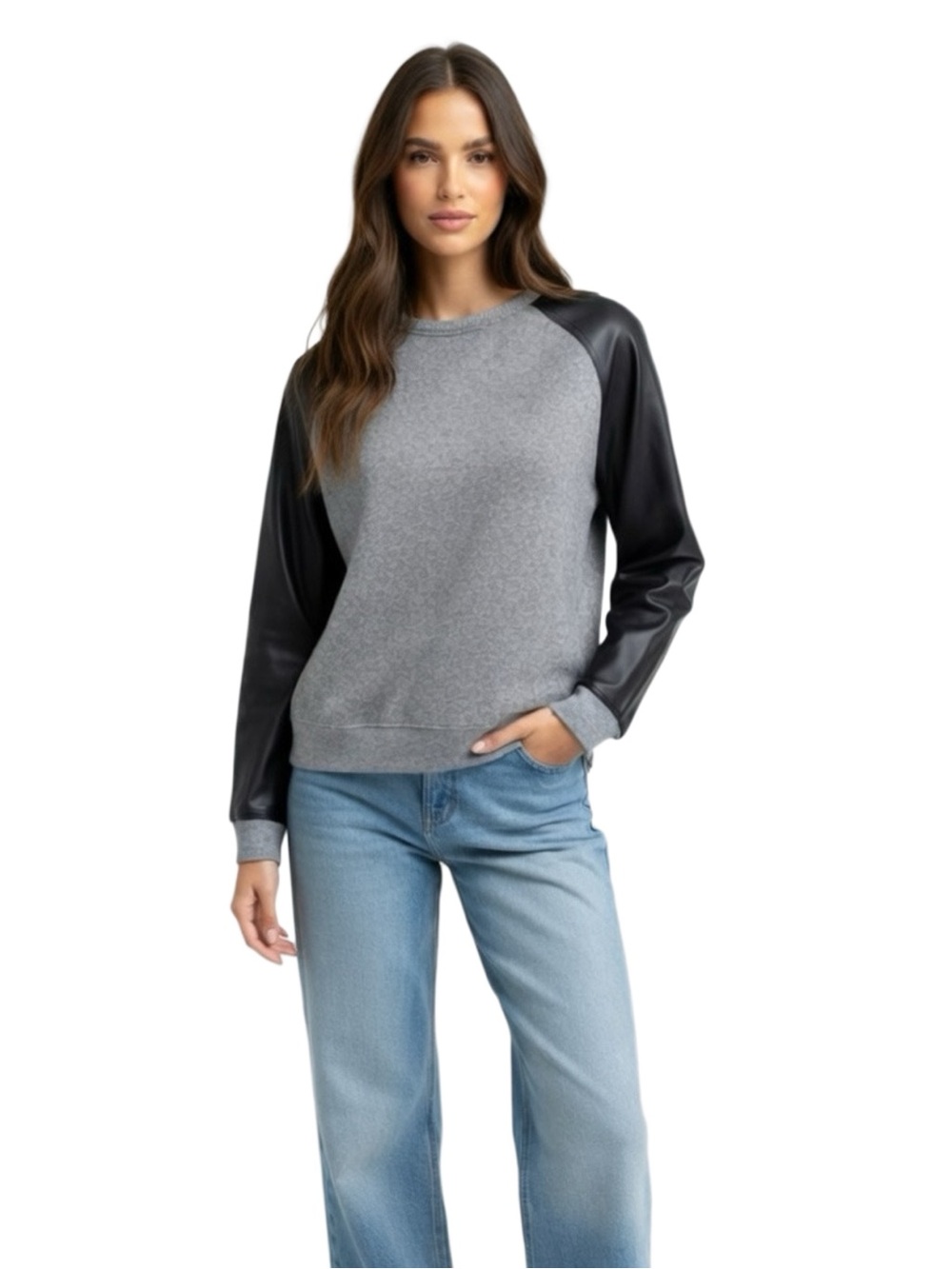 Aritzia Wilfred Free Grey and Black Leather Long Sleeve Womens Top - s